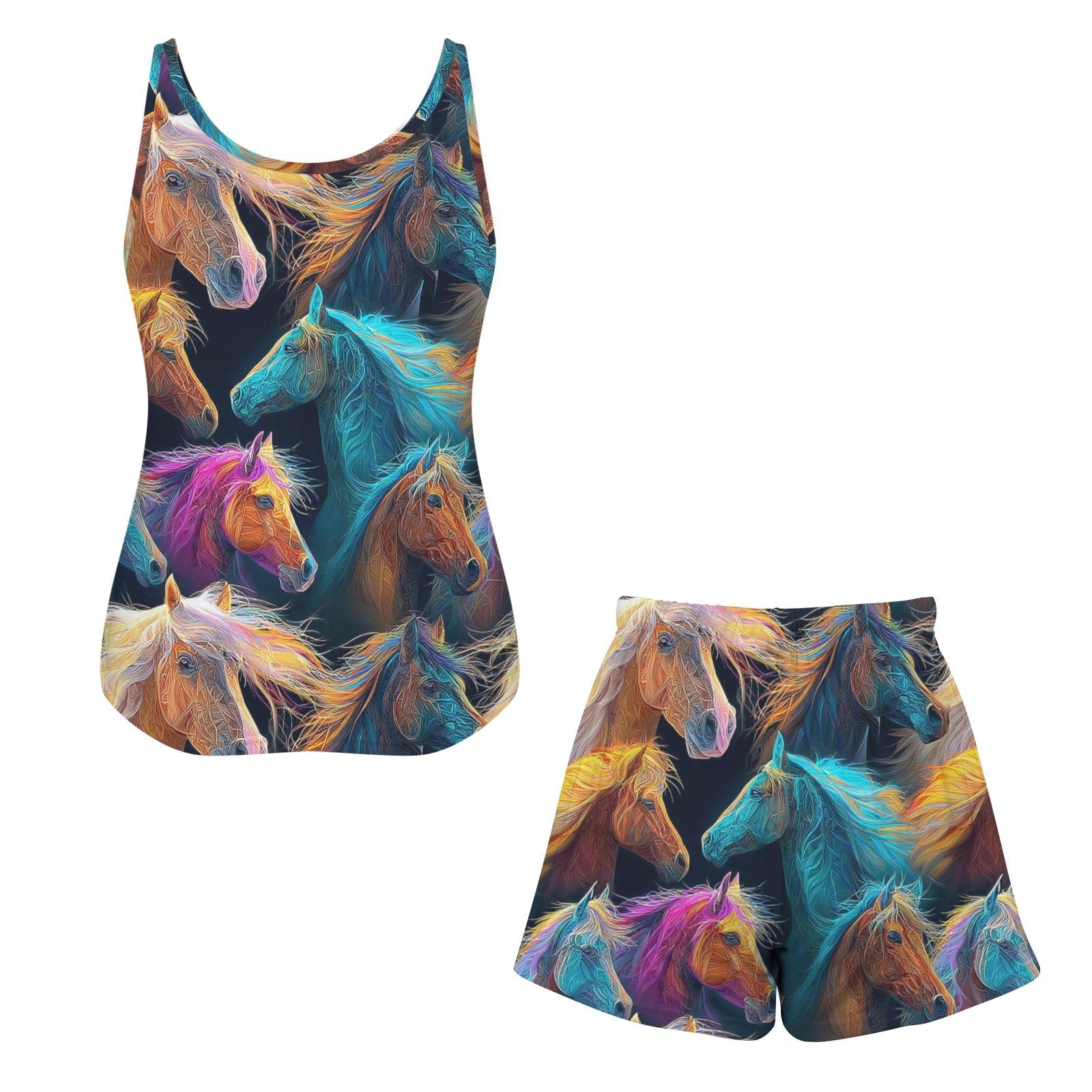 Baha Ranch Colorful Horses Pajama Lounge Tank Shorts Set Made in America Baha Ranch Western Wear