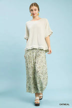 Umgee Linen Frayed Hem Scallop Edge Top