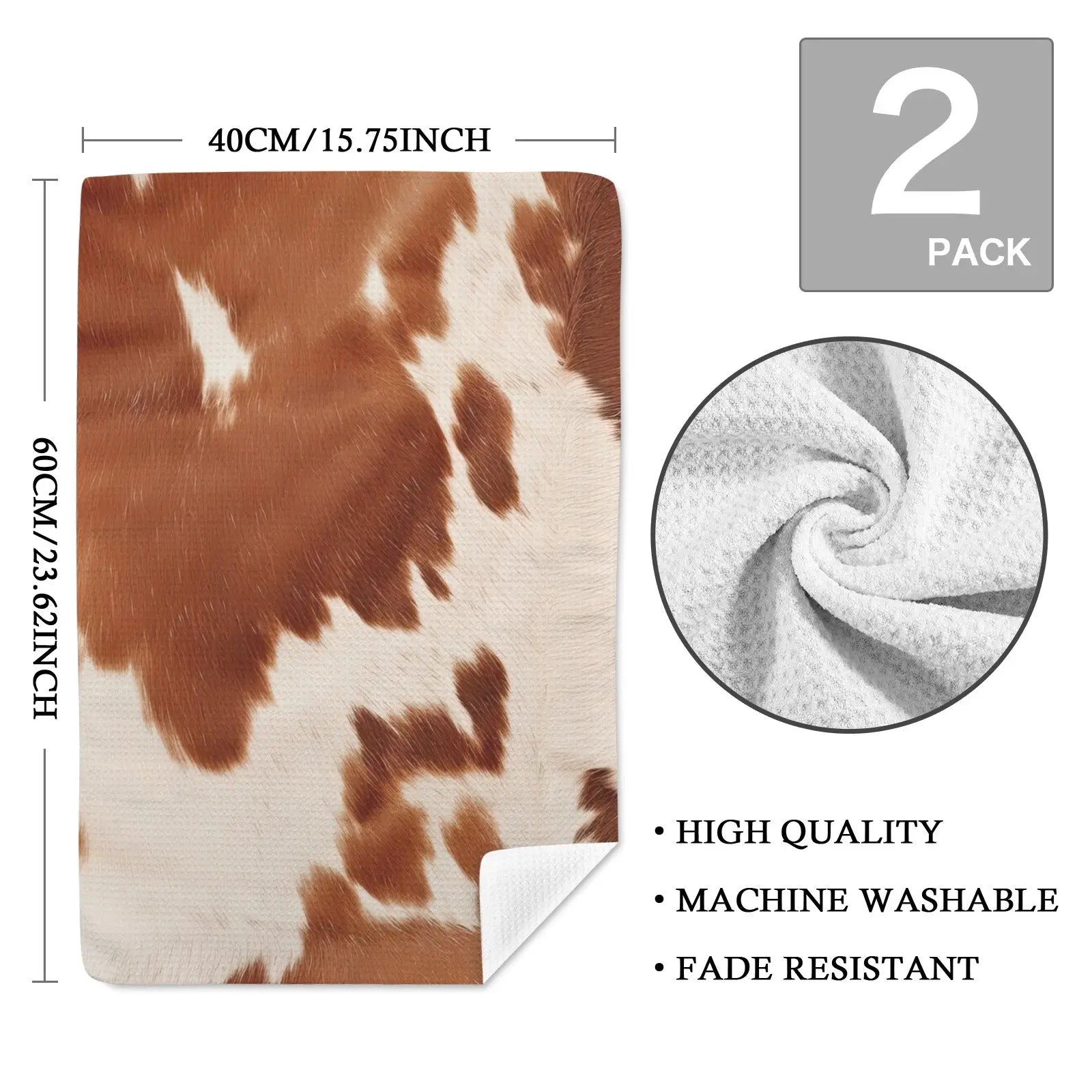 Cow Print Set of 2 Dish Towels made in America Kitchen Towels Baha Ranch Western Wear