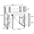 White and Black Office Desk with Open Shelves and Hutch