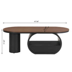 Luxury Industrial Oval Coffee Table, 47.24'' Coffee Table with Storage Drawer, Black Metal Center Table for Living Room