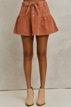 SO ME Mineral Wash Pintucked Corduroy Mini Flared Skirt