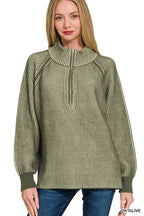 Zenana Ribbed Two Tone Half Zip Sweater