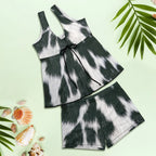 Baha Ranch Black White Cowhide Print Tankini Boy Shorts Swim Set Baha Ranch Western Wear