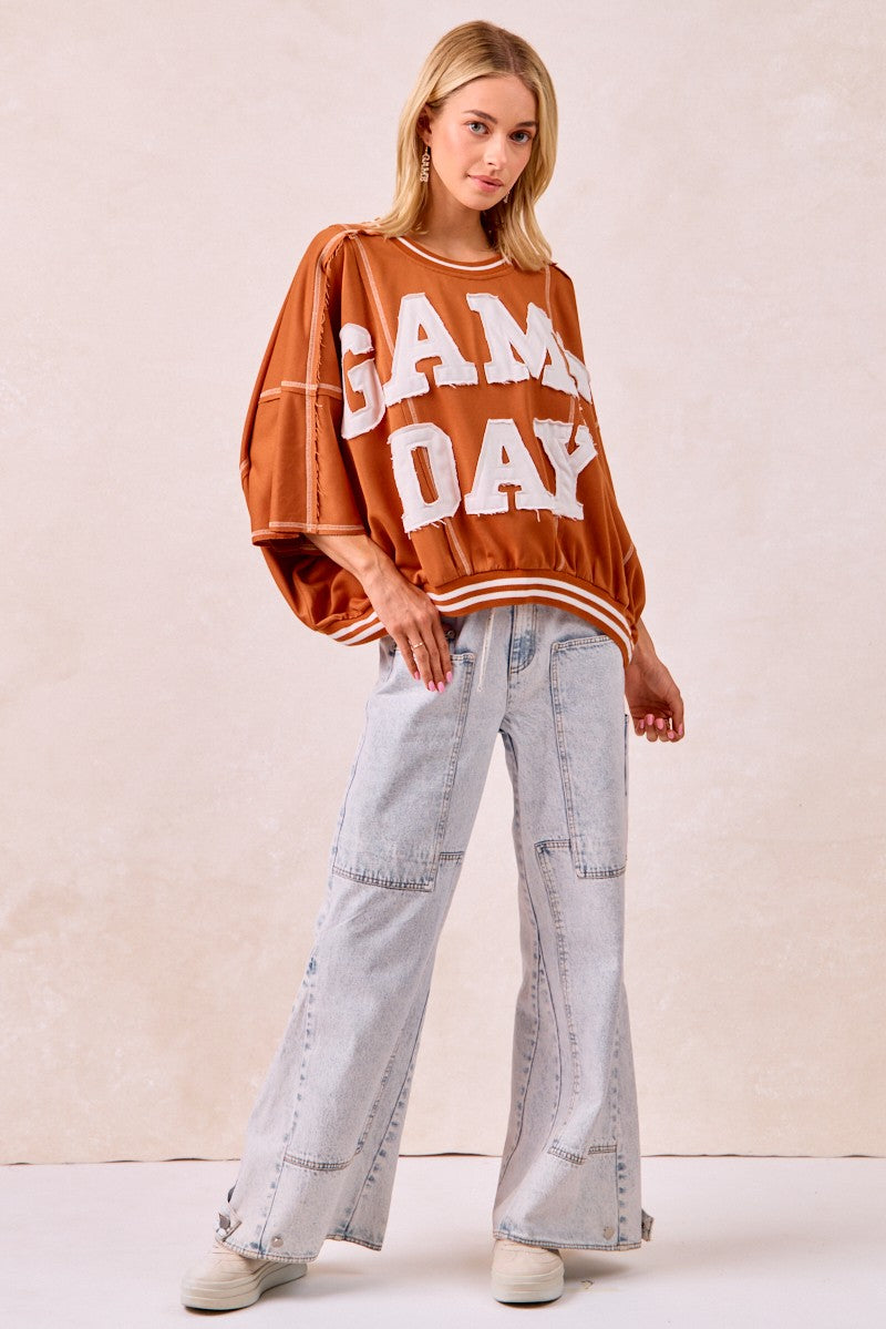 BiBi Gameday Patchwork Stitch Detail French Terry Top