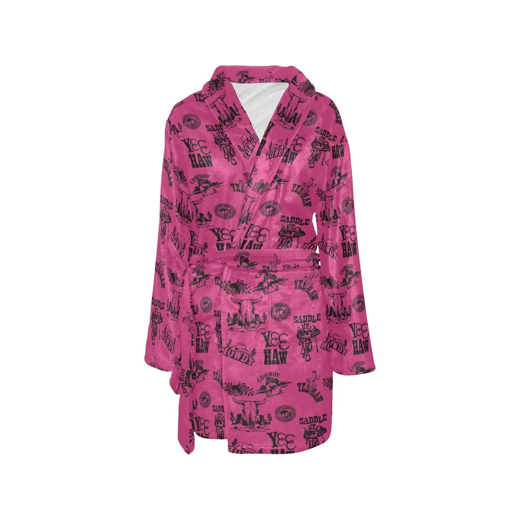 Baha Ranch Pink Cowboy Print Western Bath Robe Baha Ranch Western Wear