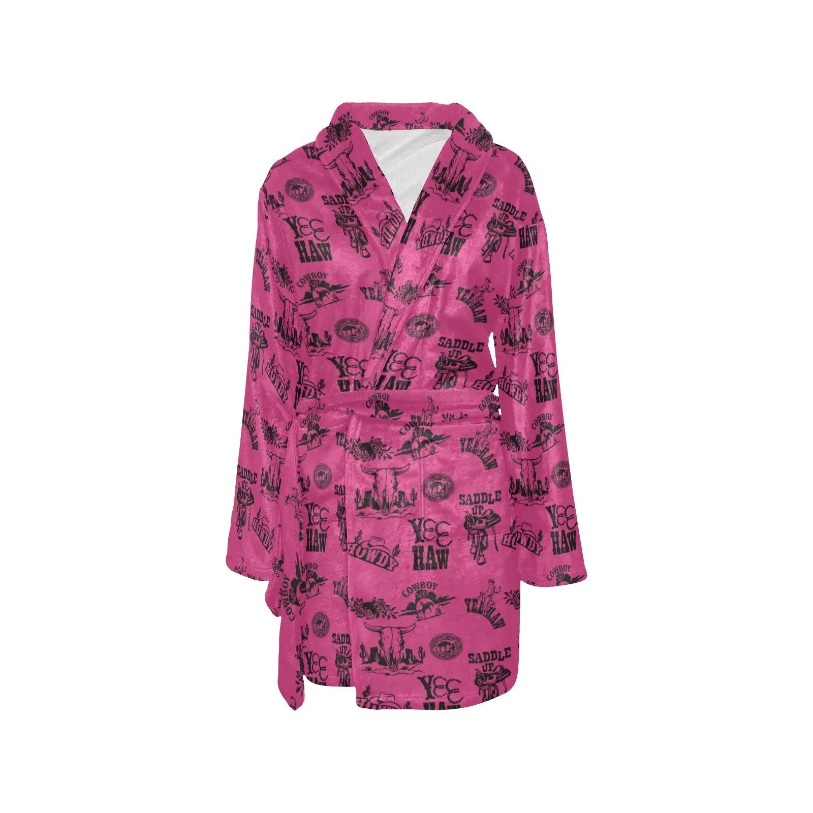 Baha Ranch Pink Cowboy Print Western Bath Robe Baha Ranch Western Wear
