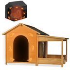 60.2' Large Outdoor Dog House with Insulated Liner for Winter Waterproof Dog Kennel for Medium & Large Dogs, Dog House with Porch and Asphalt Roof and Elevated Floor, Nature