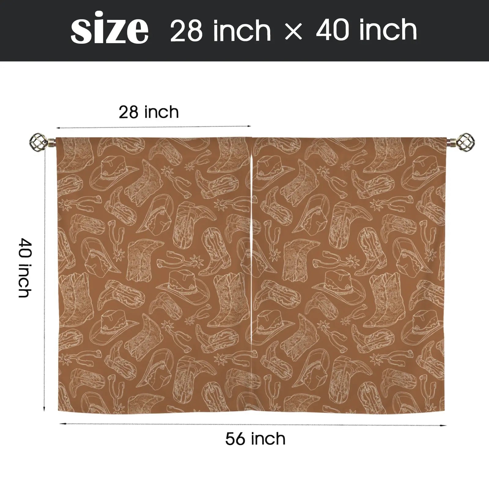Western Print Curtains Window Curtain 28"x40" (2-Piece) Made in America Baha Ranch Western Wear