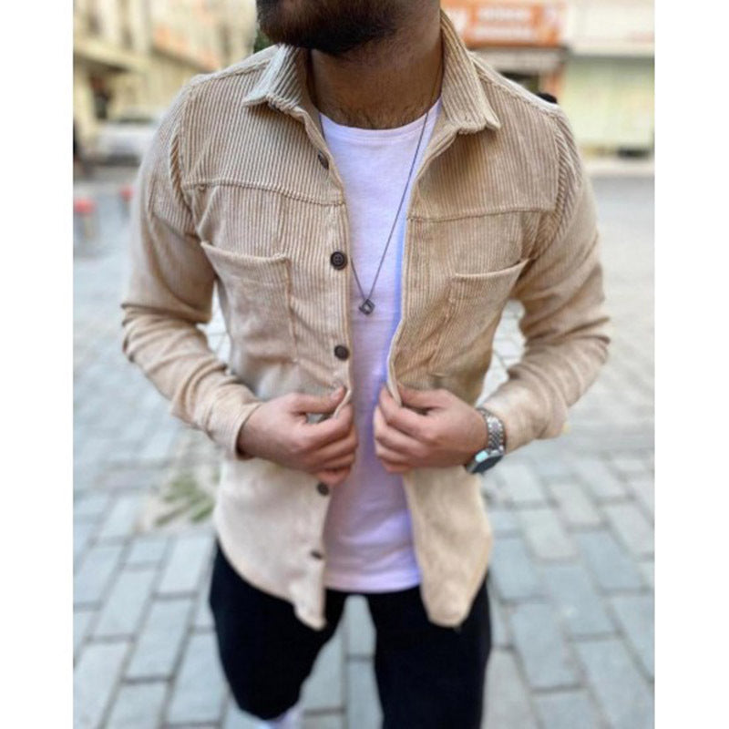 Casual Solid Color Corduroy Plus Size Autumn Lapel Shirt Jacket