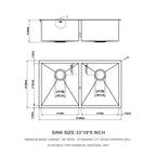 Brushed Nickel Undermount Double Bowl Kitchen Sink 33 x 19 in 16 Gauge Stainless Steel with 9 Inch Deep Basin