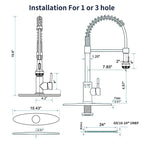 Kitchen Faucet with Pull Down Sprayer and 4 Spraying Modes Single Handle Commercial Spring Kitchen Sink Faucet Brushed Nickel 1 or 3 Hole