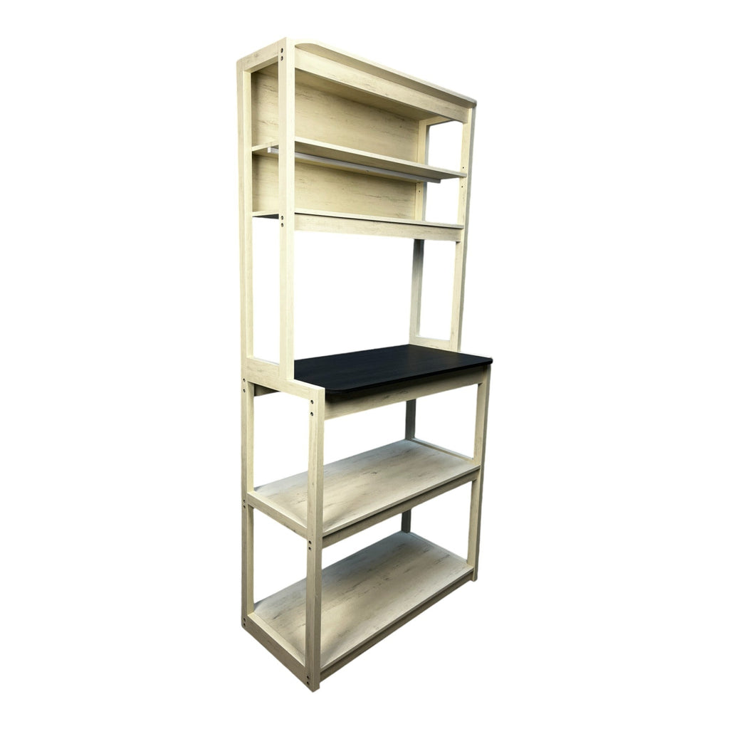 31.5' White and Black color 5-Tier Bakers Rack for Kitchen with Storage, Coffee Bar, Kitchen Shelves, Microwave Stand