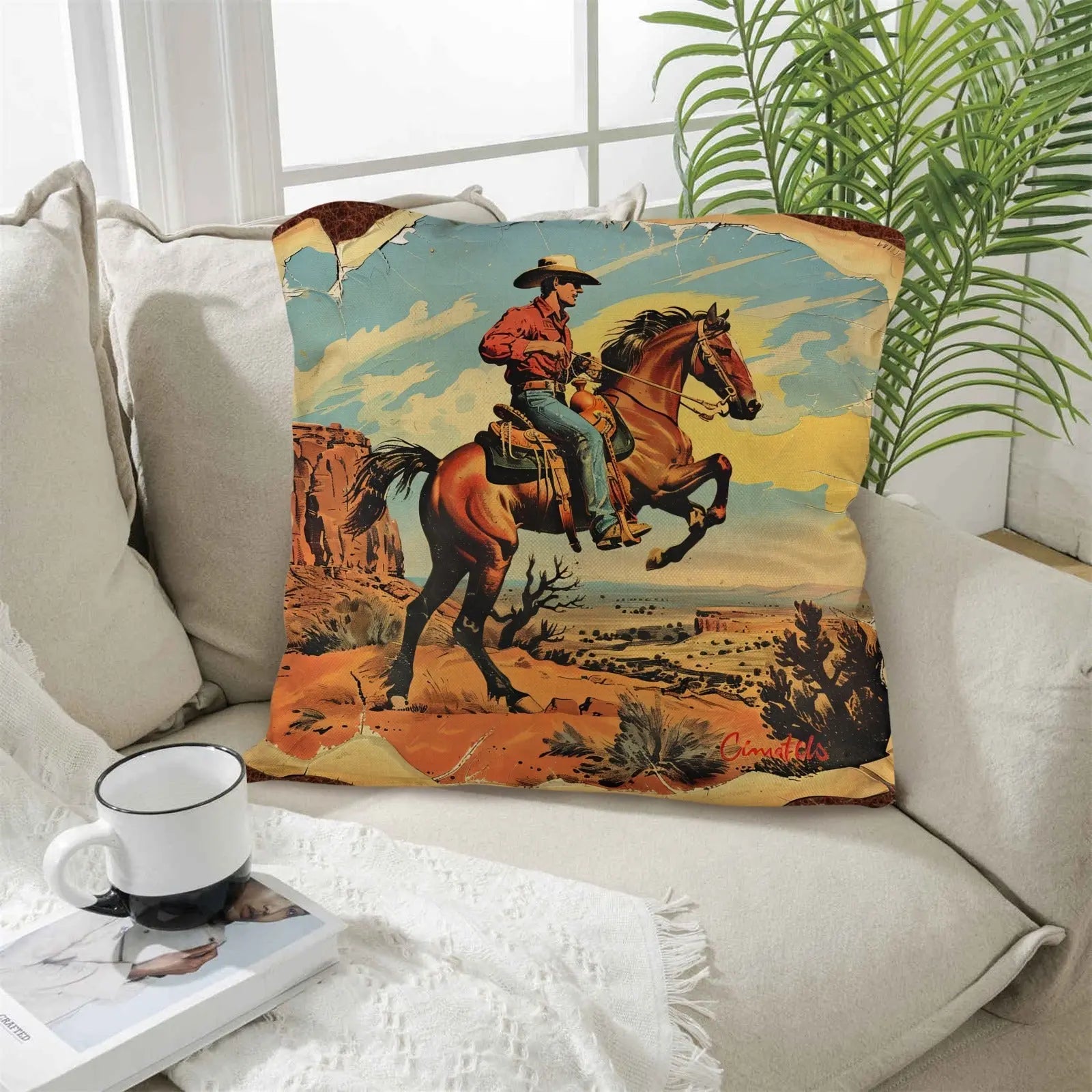 Vintage Cowboy Pillow Case Made in America Baha Ranch Western Wear