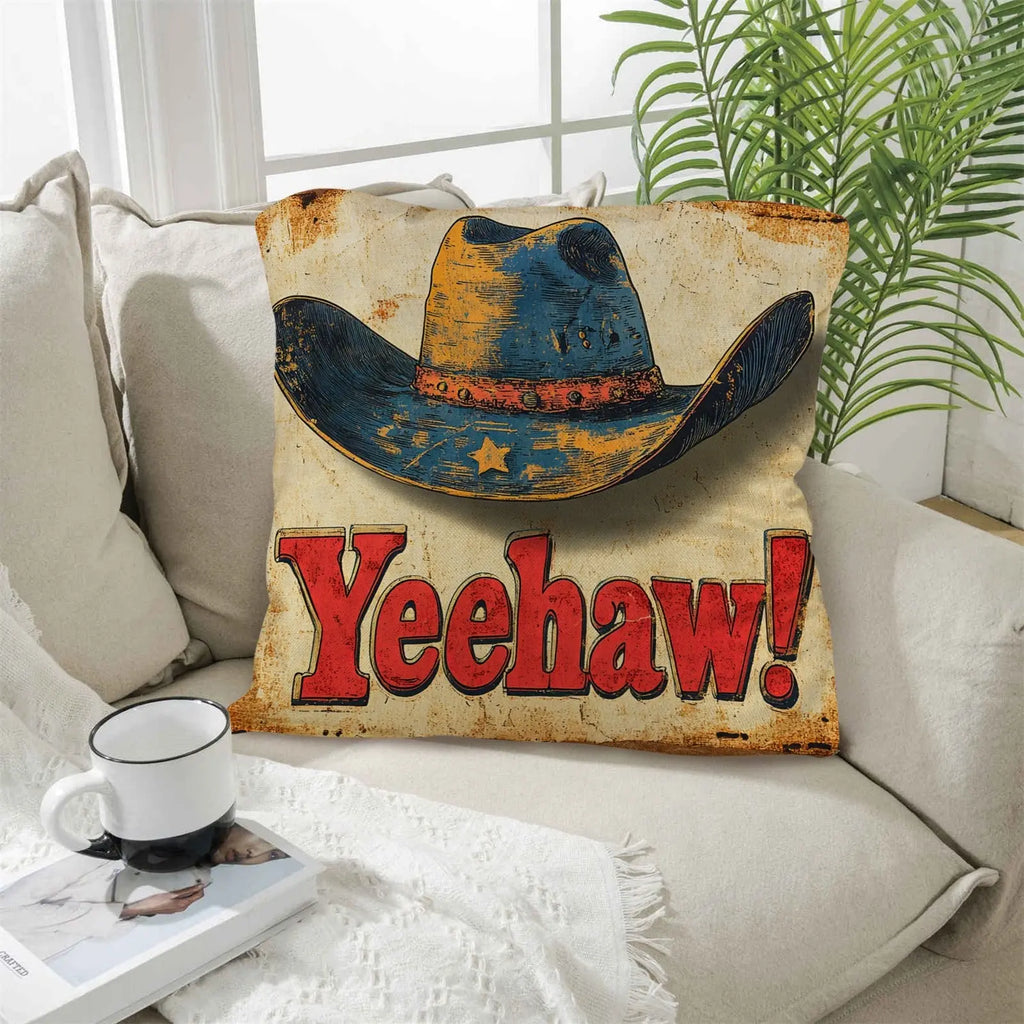 Vintage Western Yeehaw Throw Pillow Case 18 x 18 Made in America Baha Ranch Western Wear