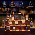 LED Lighted Liquor Bottle Display Shelf, 24 Inch Bar Display Shelf, DIY Illuminated Bottle Shelf with App & Remote Control, 3 Step Freestanding Holding Bottles for Home Bar, Party, Walnut