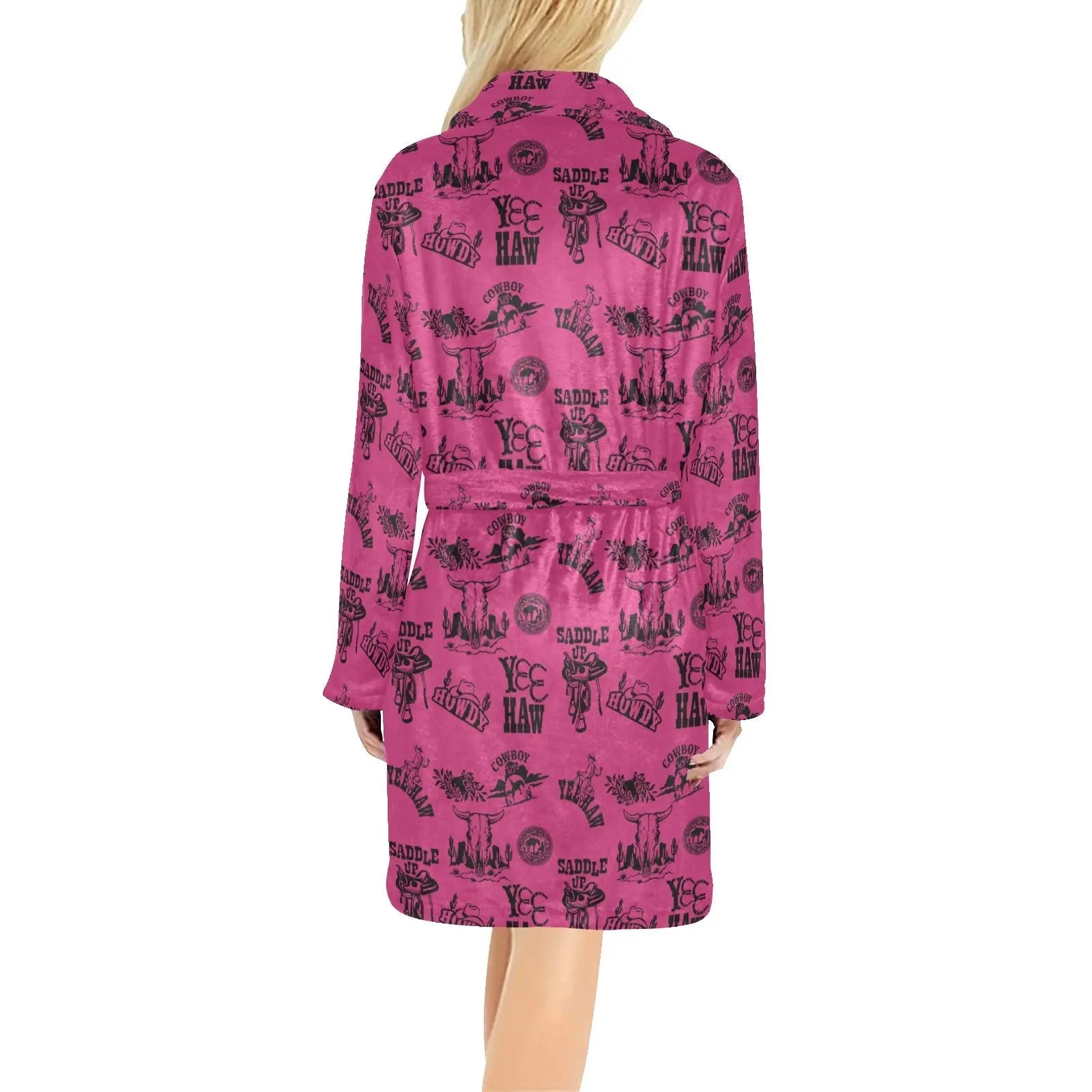 Baha Ranch Pink Cowboy Print Western Bath Robe Baha Ranch Western Wear
