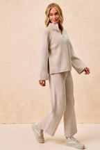 BiBi Two Tone Rib Texured Knit Collared Top with Zip Up