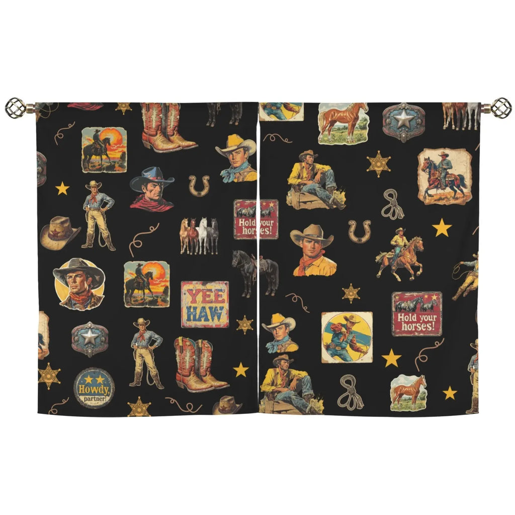 Vintage Cowboy Collage Western Curtains 28" x 40" Made in America Baha Ranch Western Wear