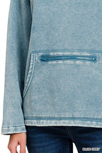 Zenana Fleece Washed High Neck Kangaroo Pocket Sweatshirt