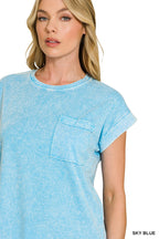 Zenana Halo Snow Washed Cuffed Short Sleeve Tee