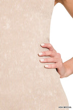 Zenana Stone Washed Ribbed Seamless Romper
