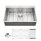 Brushed Nickel 33 x 22 Inch Kitchen Sink Drop In 16 Gauge Stainless Steel Single Bowl Topmount Basin