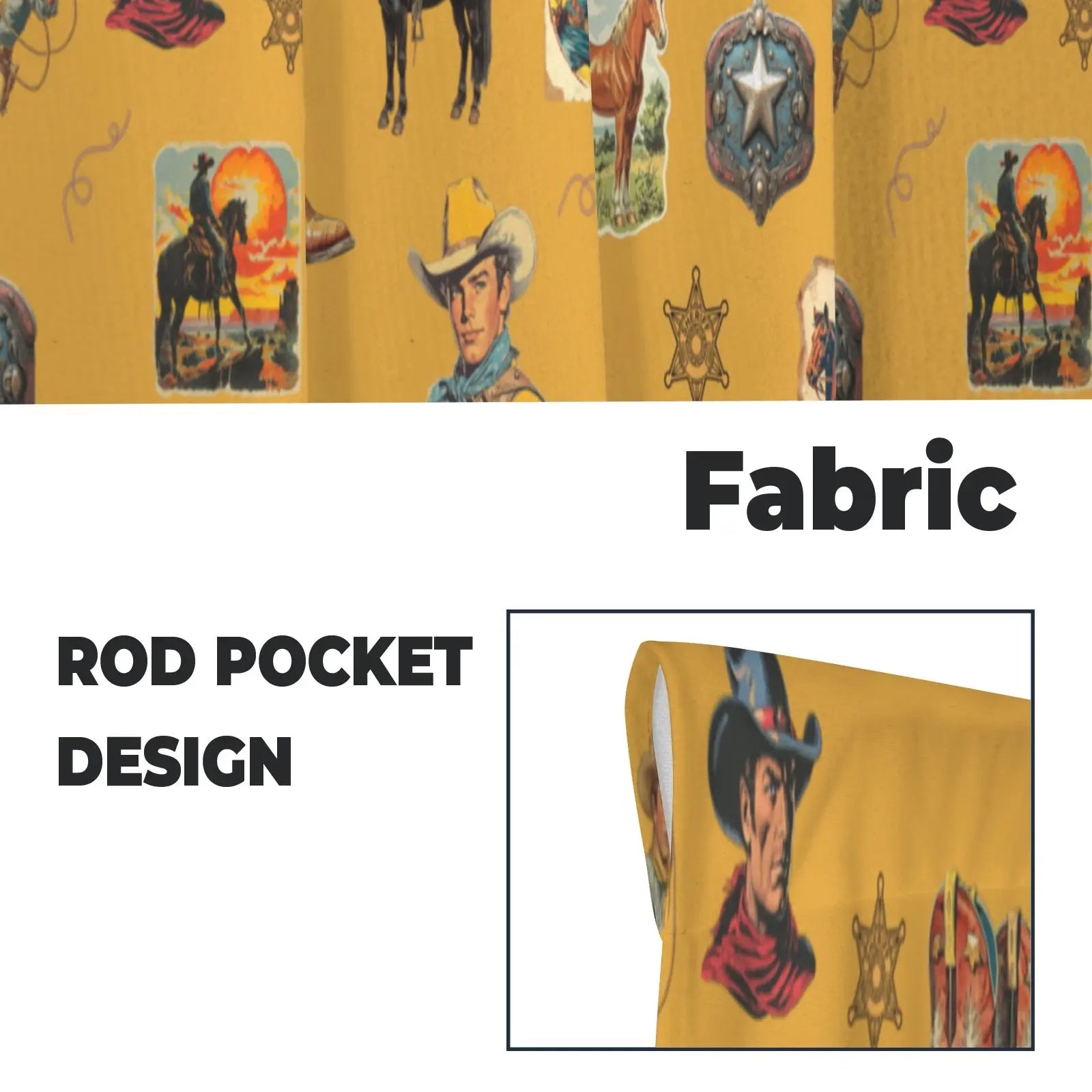 Vintage Cowboy Collage Western Curtains 28" x 40" Made in America Baha Ranch Western Wear