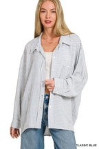 Zenana Woven Stripe Button Down Shirt