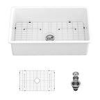 White Fireclay Rectangular Deep Single Bowl Sink 32x19x10 Inch Undermount Top Mount Porcelain Kitchen Sink