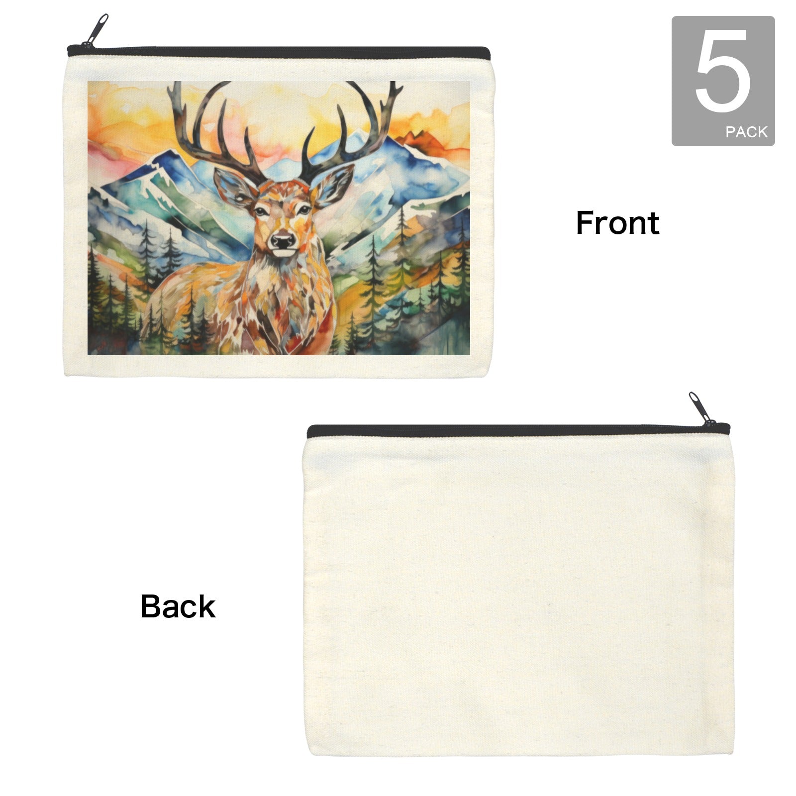 Baha Ranch Painted Buck Cosmetic Bag Pack of 5 Made in America Baha Ranch Western Wear