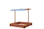 Kids Sandbox with Cover, 46' Wooden Sand Box w/Adjustable Canopy, Large Outdoor Cedar Sandpit for Backyard Play