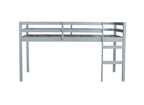 Solid Wooden, Rubber Wooden Twin Loft Bed with Ladder, Bed Platform of Strengthened Slats , Grey