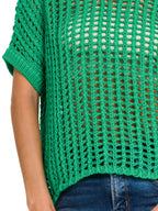 Zenana Fish Net Short Sleeve Crochet Knit Cover Up