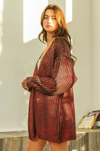 BiBi Metallic Knit V-neck Open Sweater Cardigan