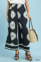 Umgee Abstract Border Print Wide Leg Pants