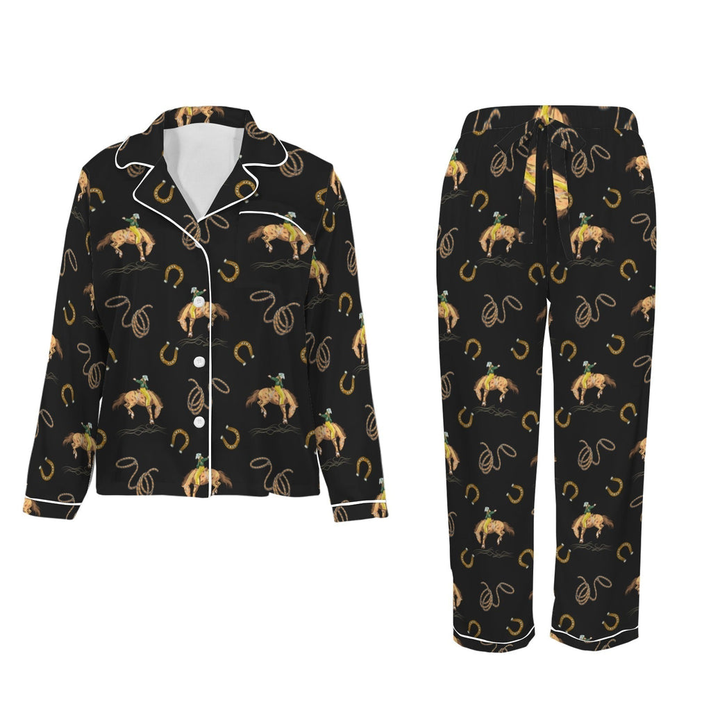 Baha Ranch All Cowboy Western Satin Long Pajamas Baha Ranch Western Wear