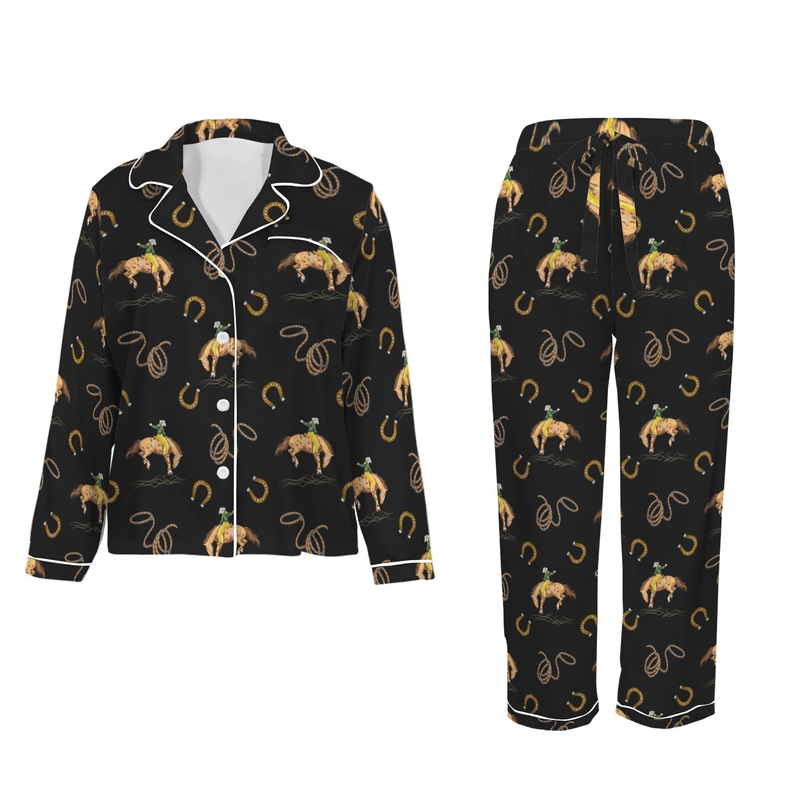 Baha Ranch All Cowboy Western Satin Long Pajamas Baha Ranch Western Wear
