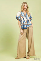 Umgee Mix Paisley Border Print Tassel Top