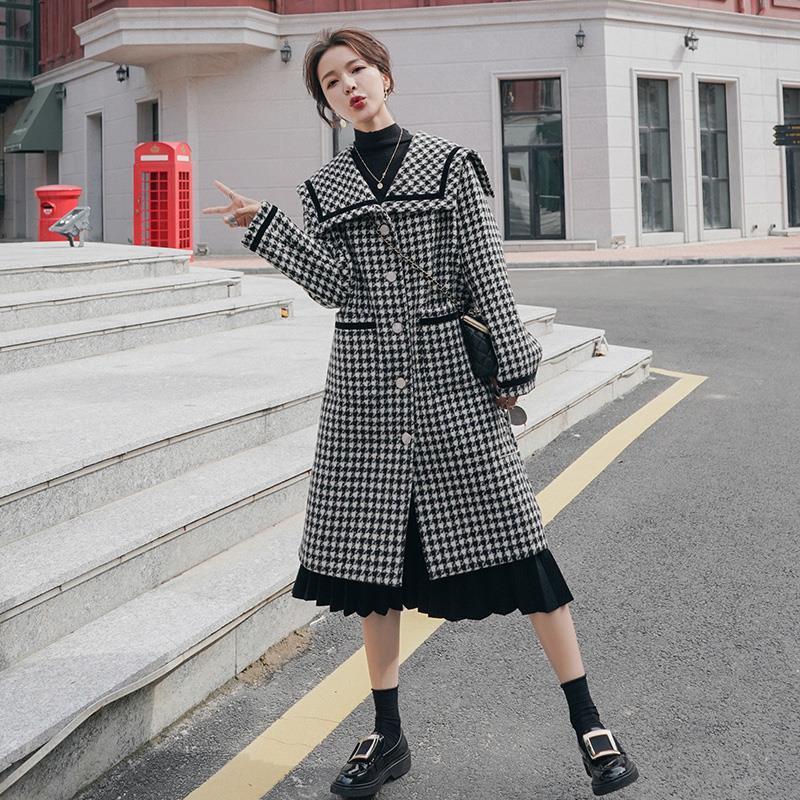 Winter Loose Navy Collar Woolen Coat