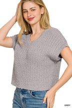 Zenana Textured Knit V-Neck Cropped Sweater