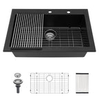 Quartz Kitchen Sink - 33' x 22' Black Granite Composite Drop-In Sink with Durable Construction