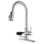 3-in-1 Kitchen Faucet with LED Temperature Display, Press-Type Glass Rinser, Pull-Down Sprayer, 3 Spray Modes, Brushed Nickel Finish, Stainless Steel Construction