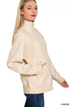 Zenana Half Zip Fleece Sweatshirt with kangaroo Pocket
