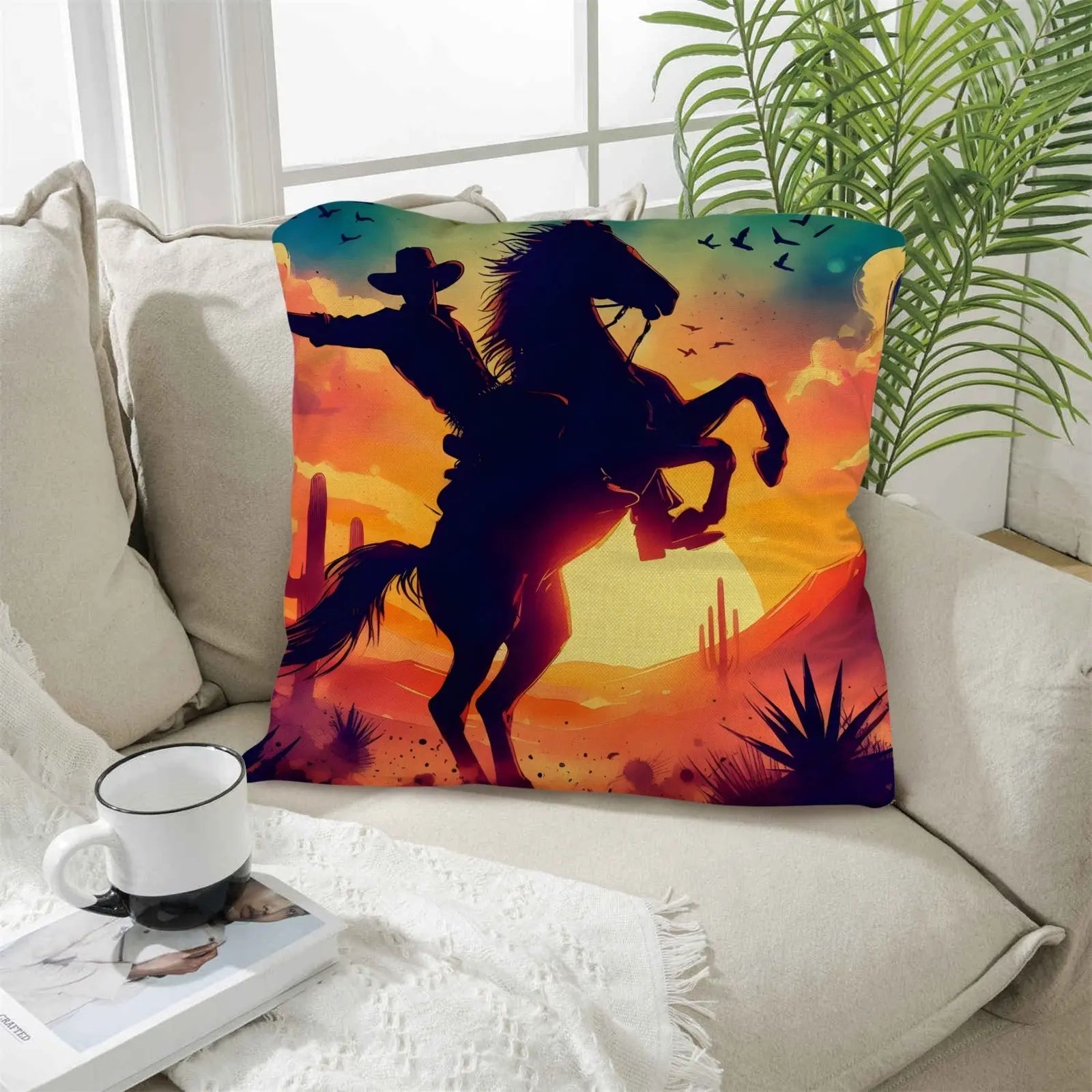 Sunset Cowboy Pillow Case Made in America Baha Ranch Western Wear