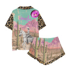 Baha Ranch Retro Pop Western Leopard Desert Cowgirl Satin Pajamas Baha Ranch Western Wear
