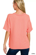 Zenana Raised Rib Exposed Seam Short Sleeve Top
