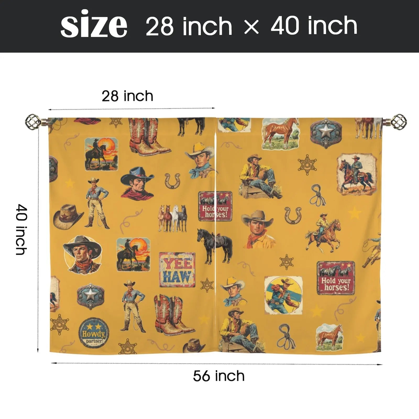 Vintage Cowboy Collage Western Curtains 28" x 40" Made in America Baha Ranch Western Wear