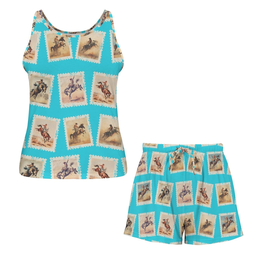 Baha Ranch Stamped Rodeo Cowboy Tank Shorts Lounge Pajama Set Made in America Baha Ranch Western Wear