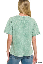 Zenana Halo Snow Washed Exposed Seam Top & Shorts Set